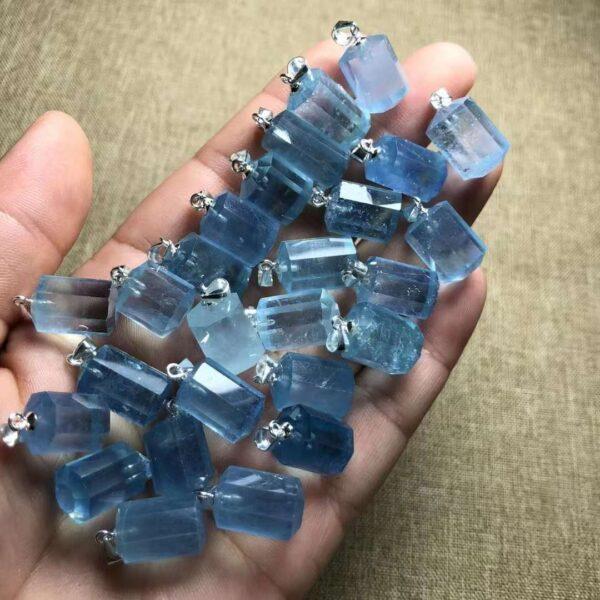 Prismatic shape natural Aquamarine bead sterling silver charm