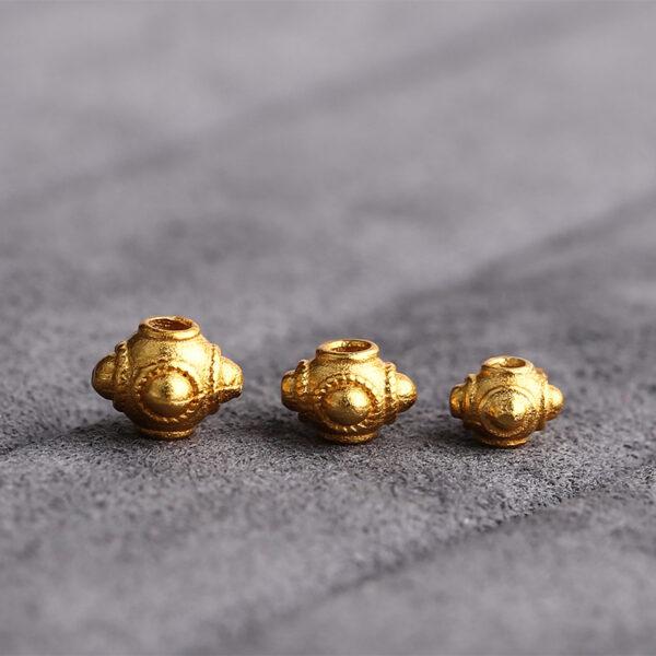 flower pattern oval shape gild s925 sterling silver bead, golden oval bead