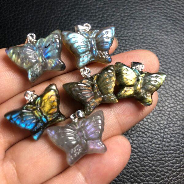 butterfly shape natural colorful labradorite bead sterling silver charm