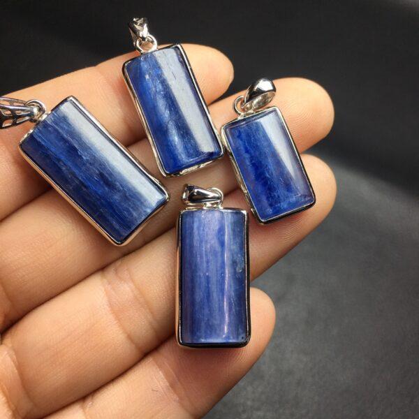rectangle shape natural kyanite bead inlaid sterling silver charm
