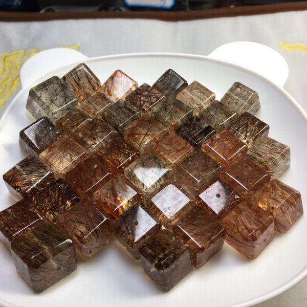 50 g cube shape high quality natural Black Gold Super 7 crystal bead