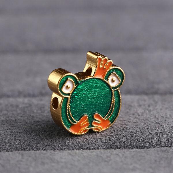 cute frog prince shape gild sterling silver bead, green enamel frog bead