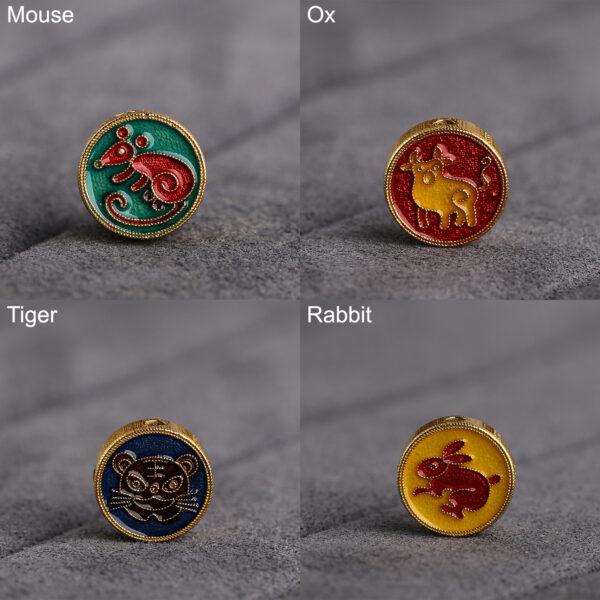 Chinese Zodiac Animals pattern round shape gild sterling silver bead, colorful enamel bead - Image 5