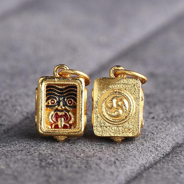 gild sterling silver Buddhist God of Wealth pattern rectangle shape charm bead, enamel charm