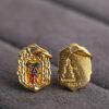 gild sterling silver Buddhist God of Wealth pattern oval shape charm bead, enamel charm