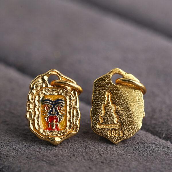gild sterling silver Buddhist God of Wealth pattern oval shape charm bead, enamel charm