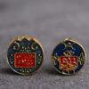 gild sterling silver God of Wealth and flower pattern round shape bead, red and blue enamel bead
