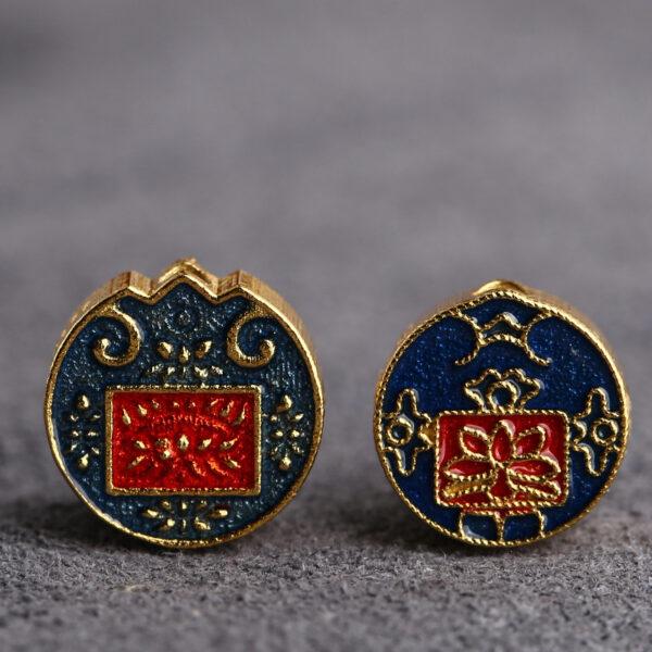 gild sterling silver God of Wealth and flower pattern round shape bead, red and blue enamel bead