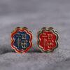 gild sterling silver 福 pattern flower shape bead, enamel flower bead, 2 pieces / 5 pieces