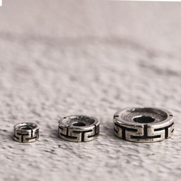 fret pattern rondelle shape s925 sterling silver bead, oxidized silver bead