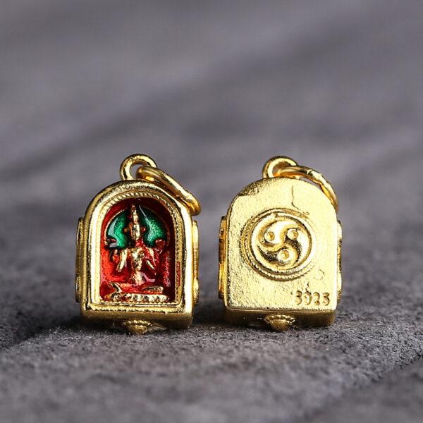 gild sterling silver Buddha pattern charm bead, red enamel charm, 2 pieces / 5 pieces