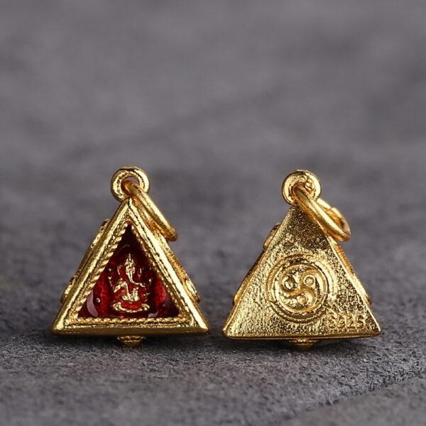 gild sterling silver Ganesha pattern triangle shape charm bead, red enamel charm