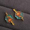gild sterling silver lotus flower shape charm bead, red and green enamel charm