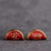 gild sterling silver Taoist Runes pattern semicircle shape bead, red enamel bead