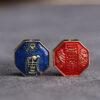 gild sterling silver Taoist Runes pattern polygon shape bead, red and enamel bead