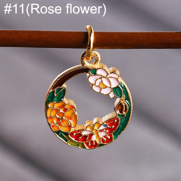 gild sterling silver flowers of the twelve months pattern round shape charm bead, enamel charm - Image 14