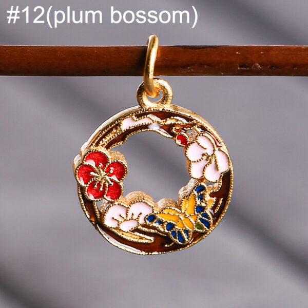gild sterling silver flowers of the twelve months pattern round shape charm bead, enamel charm - Image 15