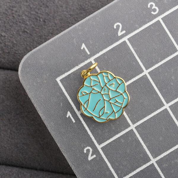 gild sterling silver flower shape charm bead, blue enamel charm - Image 2