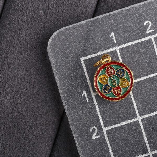 gild sterling silver Buddhist six-syllable mantra pattern round shape charm bead, colorful enamel charm - Image 2
