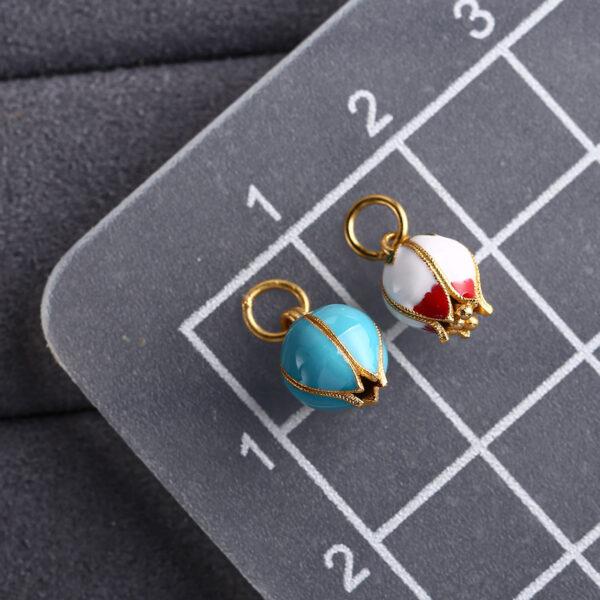 gild sterling silver flower bud shape charm bead, colorful enamel charm - Image 2