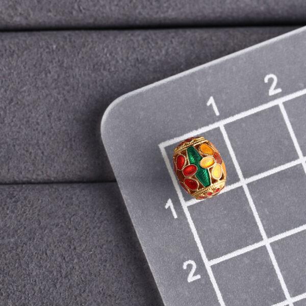 gild sterling silver plum flower pattern oval bead, colorful enamel flower bead - Image 2