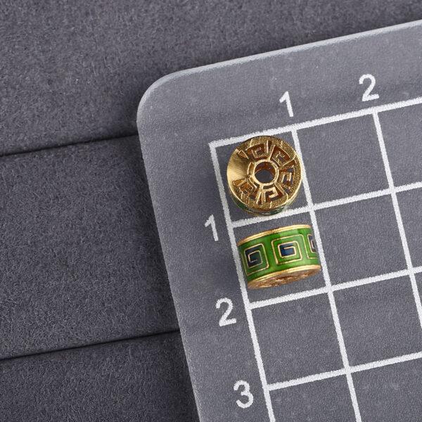 gild sterling silver fret pattern cylindrical shape bead, green enamel bead - Image 2