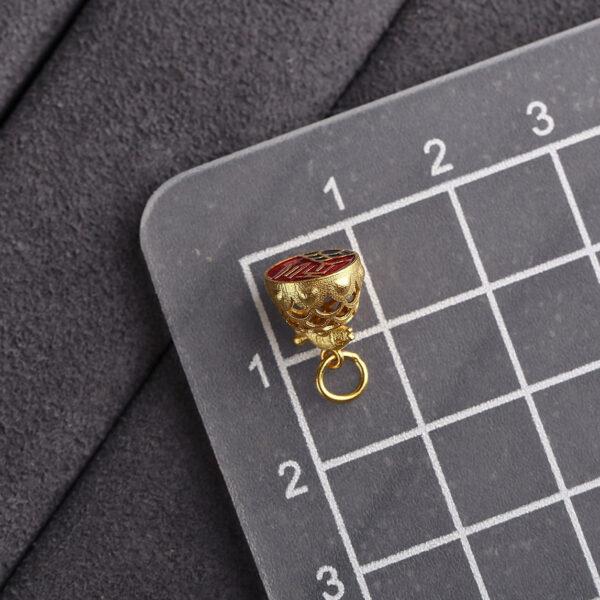 gild sterling silver fish on wave shape hollow stamp charm bead, red enamel stamp charm - Image 2