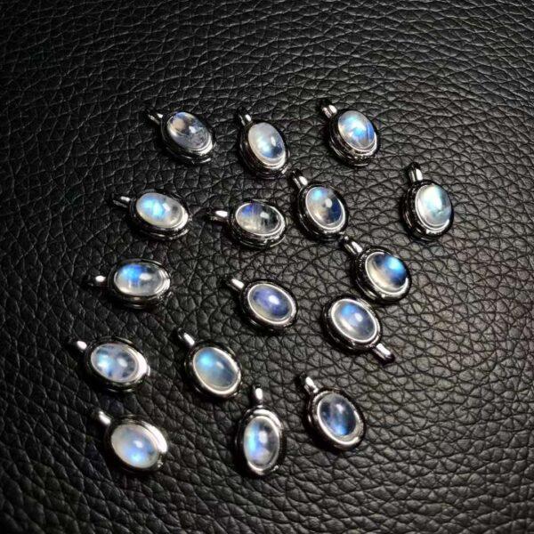simple oval shape natural moonstone bead sterling silver charm - Image 2
