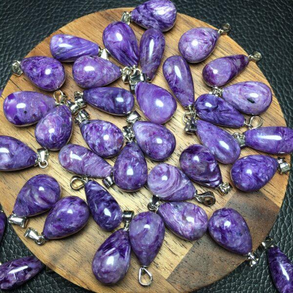 simple droplet shape natural charoite bead sterling silver charm - Image 2