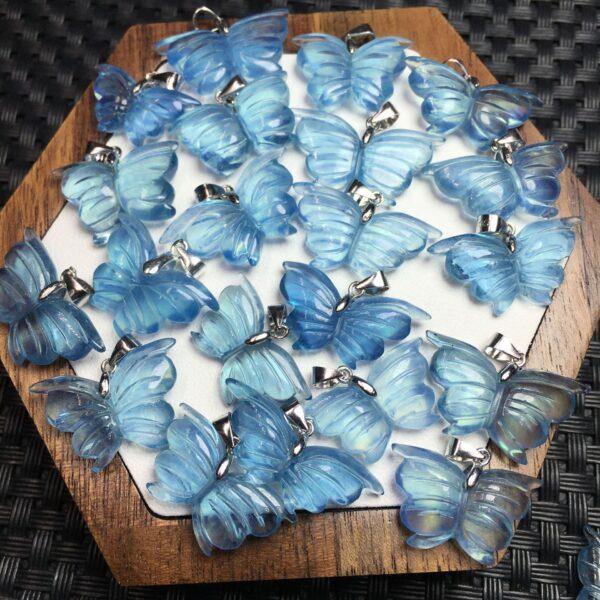 butterfly shape natural Aquamarine bead sterling silver charm - Image 2