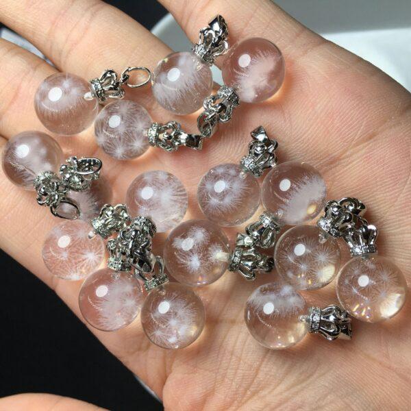 Dandelion pattern round shape natural clear quartz bead charm - Image 2