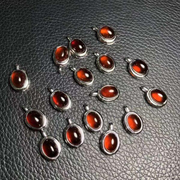 oval shape natural wine red garnet bead inlaid sterling silver charm - Image 2