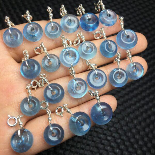donut shape natural Aquamarine bead sterling silver charm - Image 2