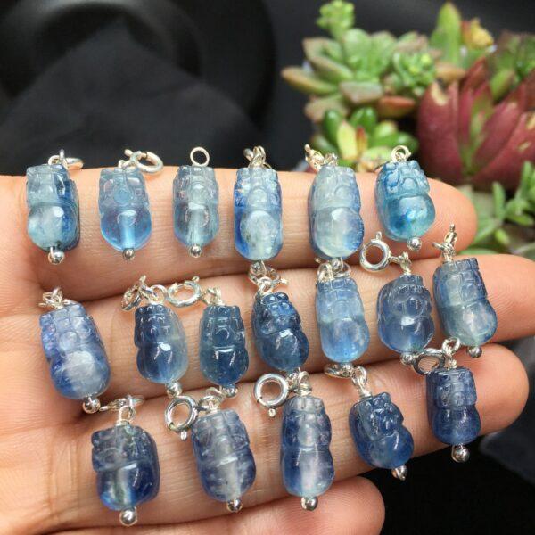 butterfly and Pixiu shape natural kyanite bead sterling silver charm - Image 2