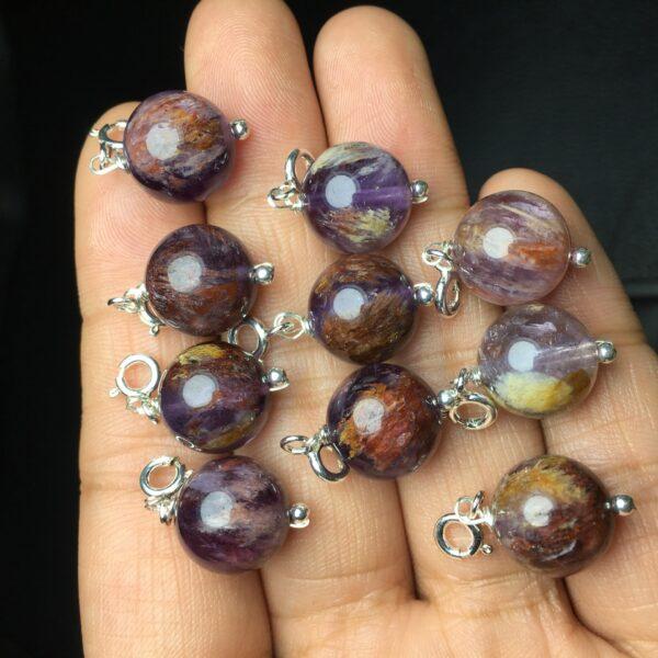 round ball shape natural amethyst bead sterling silver charm - Image 2