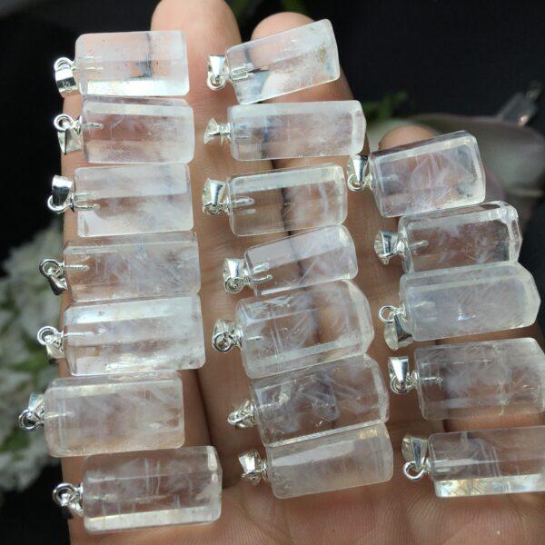 hexagonal column shape natural blue needle quartz bead sterling silver charm - Image 2