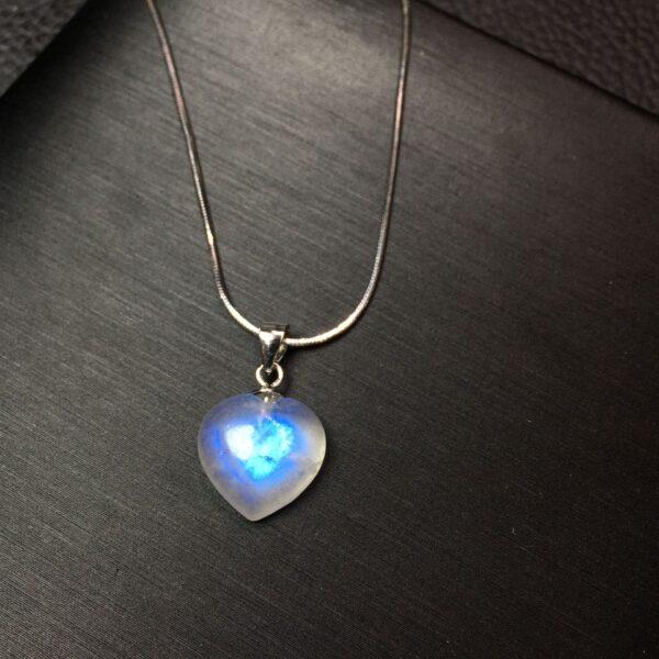 heart shape natural blue light moonstone bead sterling silver charm - Image 2