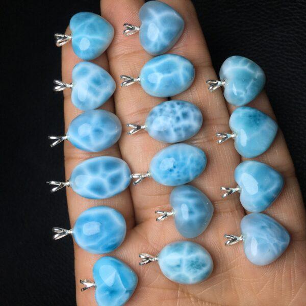 heart and oval shape natural larimar bead sterling silver charm - Image 2