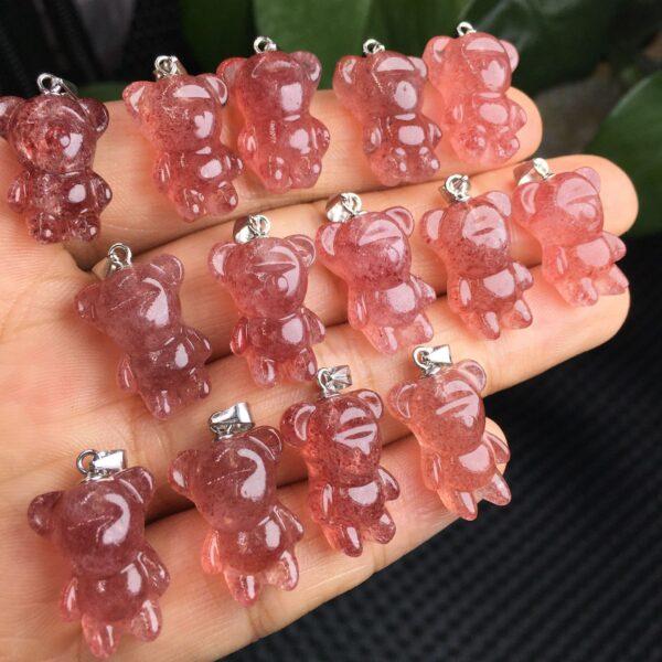 cute bear shape natural Strawberry Quartz bead sterling silver charm - Image 2