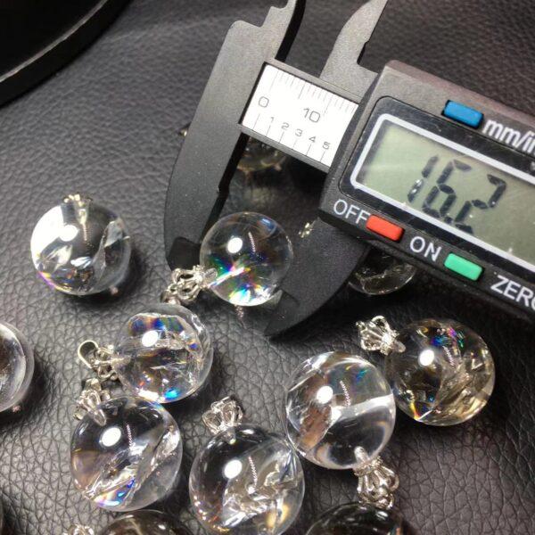 round shape natural rainbow light clear and smoky quartz bead sterling silver charm - Image 2