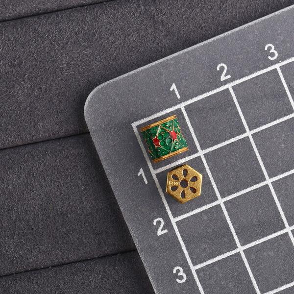 flower pattern hexagonal prism shape gild sterling silver bead, green enamel prism bead - Image 2