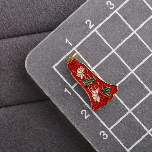 retro flower pattern gild sterling silver charm bead, red and yellow enamel charm - Image 2