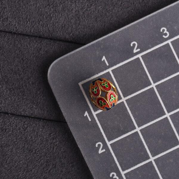 hollow flower pattern oval shape gild sterling silver bead, red enamel bead - Image 2