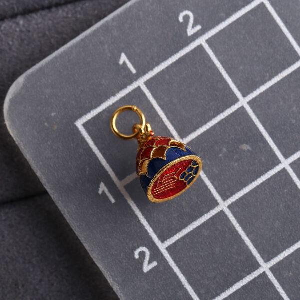 fish on wave shape gild sterling silver stamp charm bead, red enamel stamp charm - Image 2