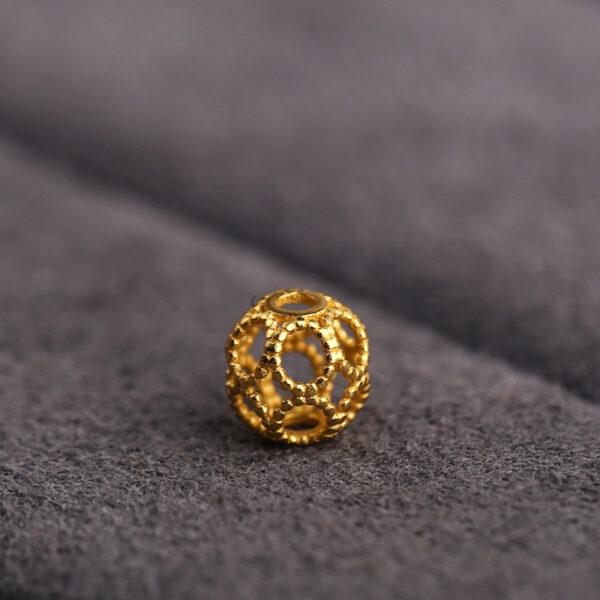 hollow round shape gild s925 sterling silver bead, golden round bead - Image 2