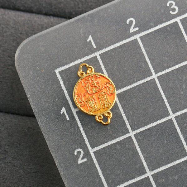gild sterling silver Taoist Runes pattern round shape bead, orange enamel bead, 2 pieces / 5 pieces - Image 2