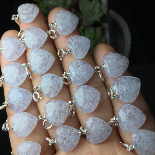 snowflake texture heart shape natural light blue agate bead sterling silver charm - Image 2