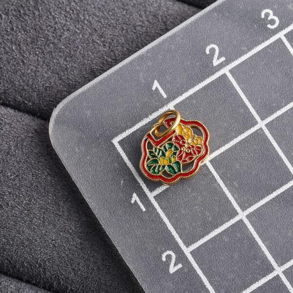 hollow flower pattern ruyi shape gild sterling silver charm bead, enamel flower charm - Image 2