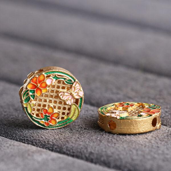 A Set flowers of the twelve months pattern round shape gild sterling silver bead, enamel bead - Image 2