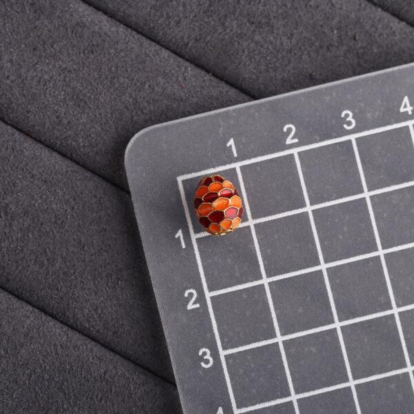 Dragon Scale pattern oval shape gild sterling silver bead, red and orange enamel oval bead - Image 2